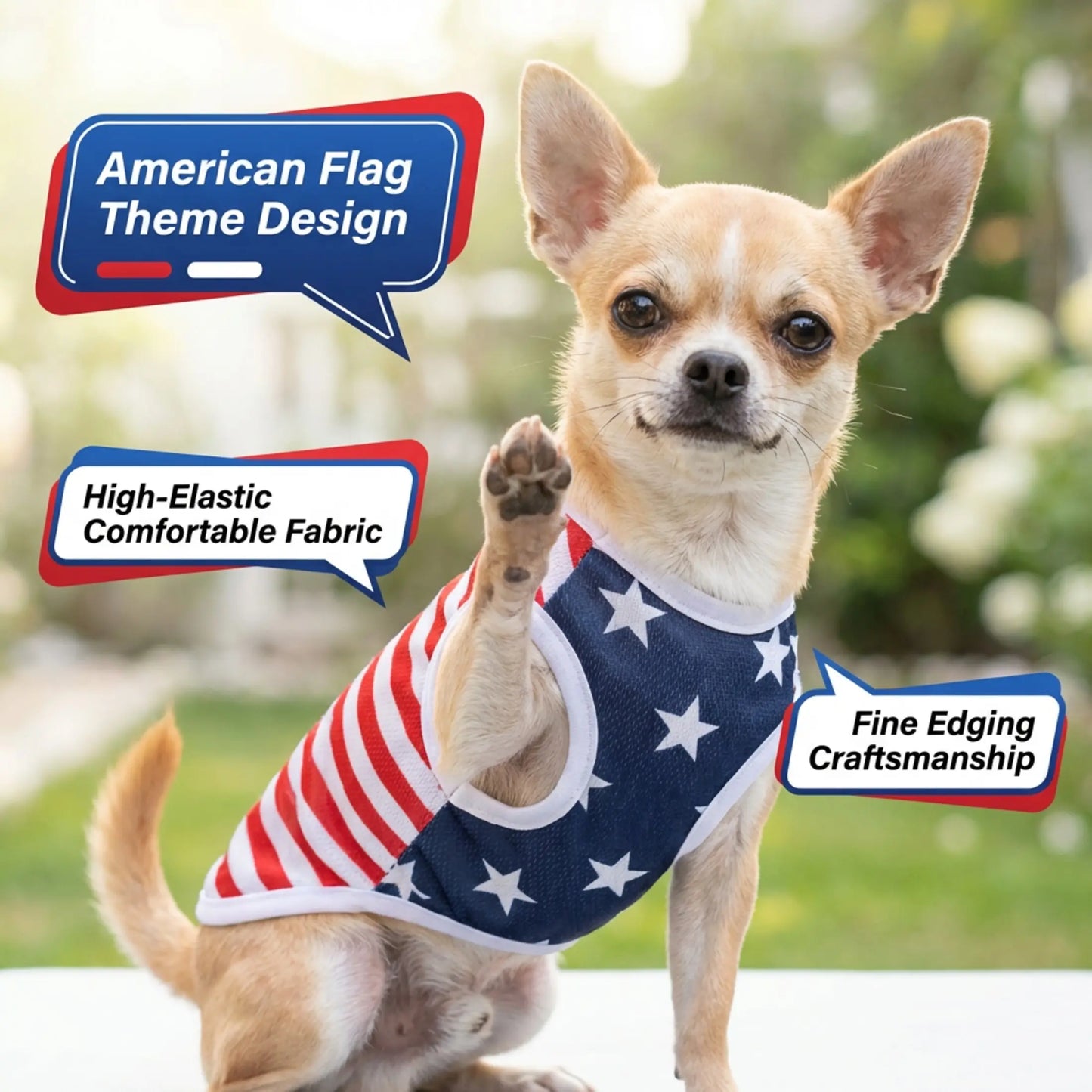 American Flag Dog Vest - Breathable Mesh Summer Outfit for Small Dogs - Comfortable and Stretchy Independence Day Costume