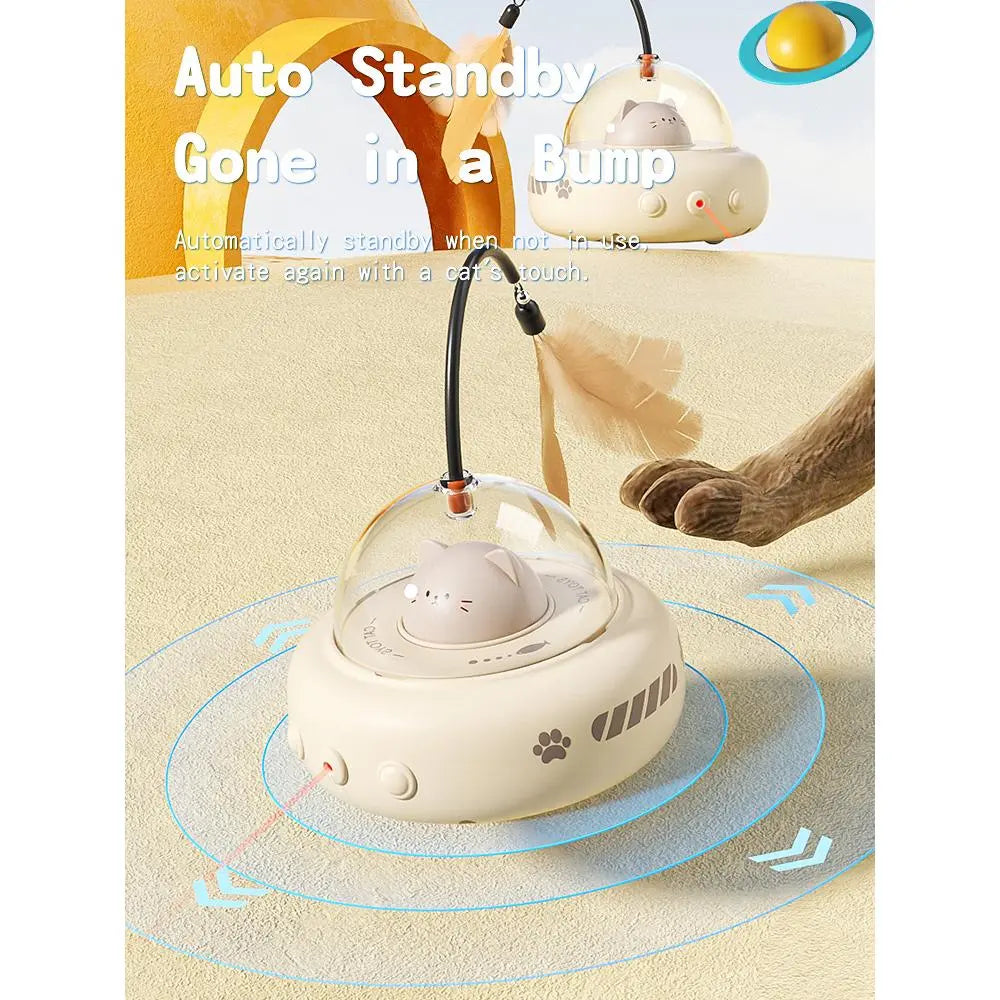 Interactive 2-in-1 Smart Laser and Feather Wand Toy for Cats - Automatic Rotating Electric Pet Toy for Indoor Engagement and Durability