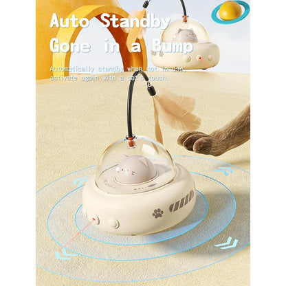 Interactive 2-in-1 Smart Laser and Feather Wand Toy for Cats - Automatic Rotating Electric Pet Toy for Indoor Engagement and Durability