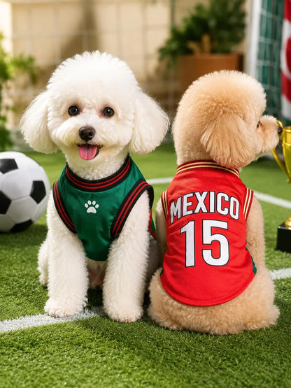 Mexico 15 Pet Jersey Shirt for Small to Medium Dogs and Cats - Breathable Mesh Soccer Style Vest, Sleeveless Sports Outfit for Daily Wear, Outdoor Activities, and Special Occasions