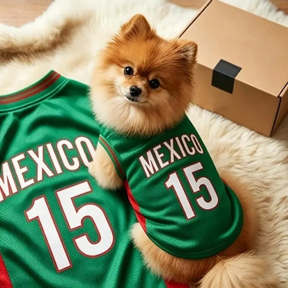 Mexico 15 Pet Jersey Shirt for Small to Medium Dogs and Cats - Breathable Mesh Soccer Style Vest, Sleeveless Sports Outfit for Daily Wear, Outdoor Activities, and Special Occasions