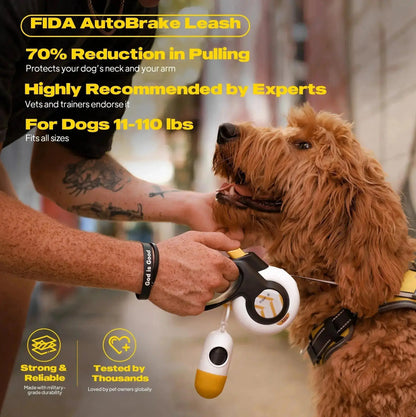 Fida Retractable Dog Leash with Autobrake Technology, 16 Ft Heavy Duty Design for Large and Medium Dogs, Tangle-Free and One-Hand Control with Soft Grip