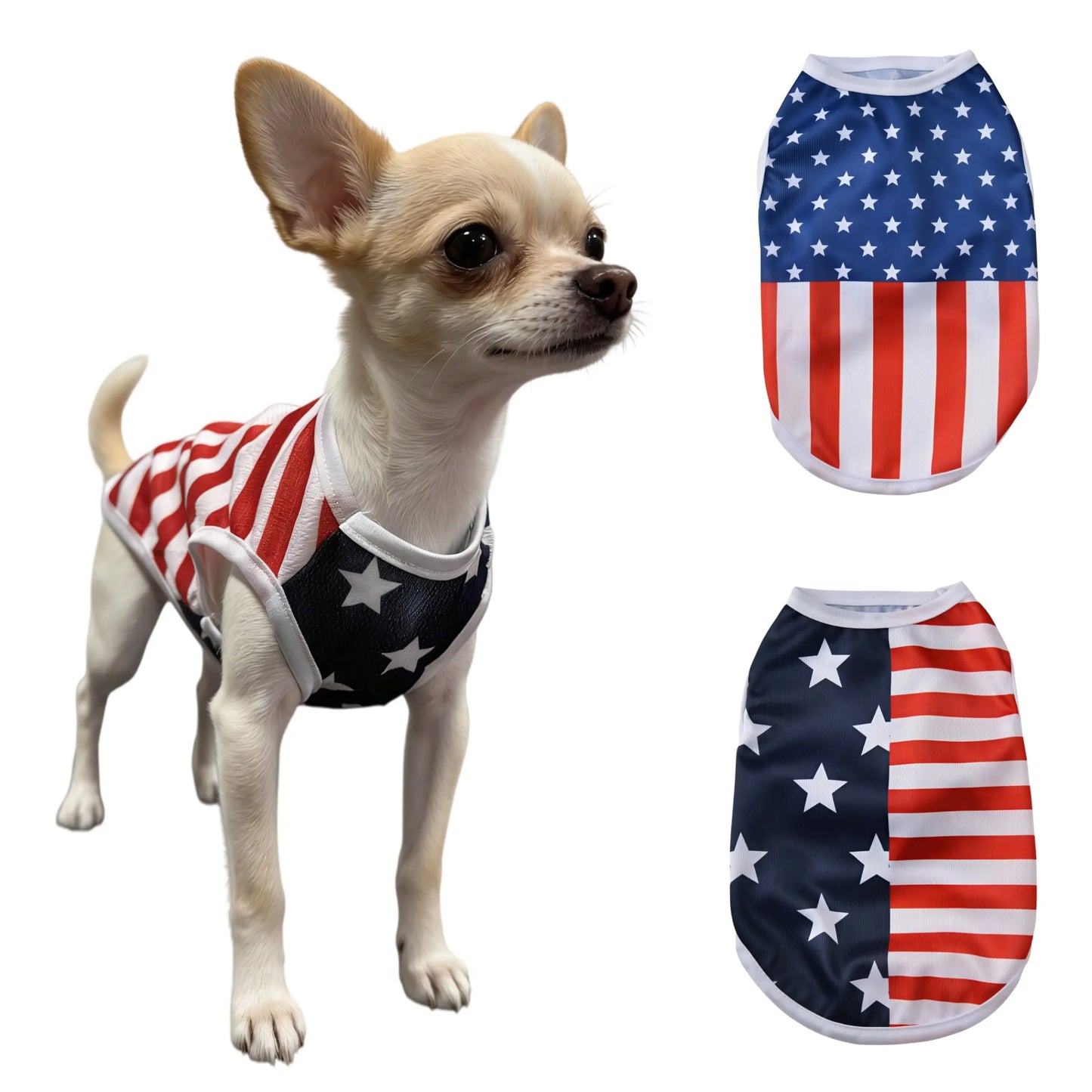 American Flag Dog Vest - Breathable Mesh Summer Outfit for Small Dogs - Comfortable and Stretchy Independence Day Costume