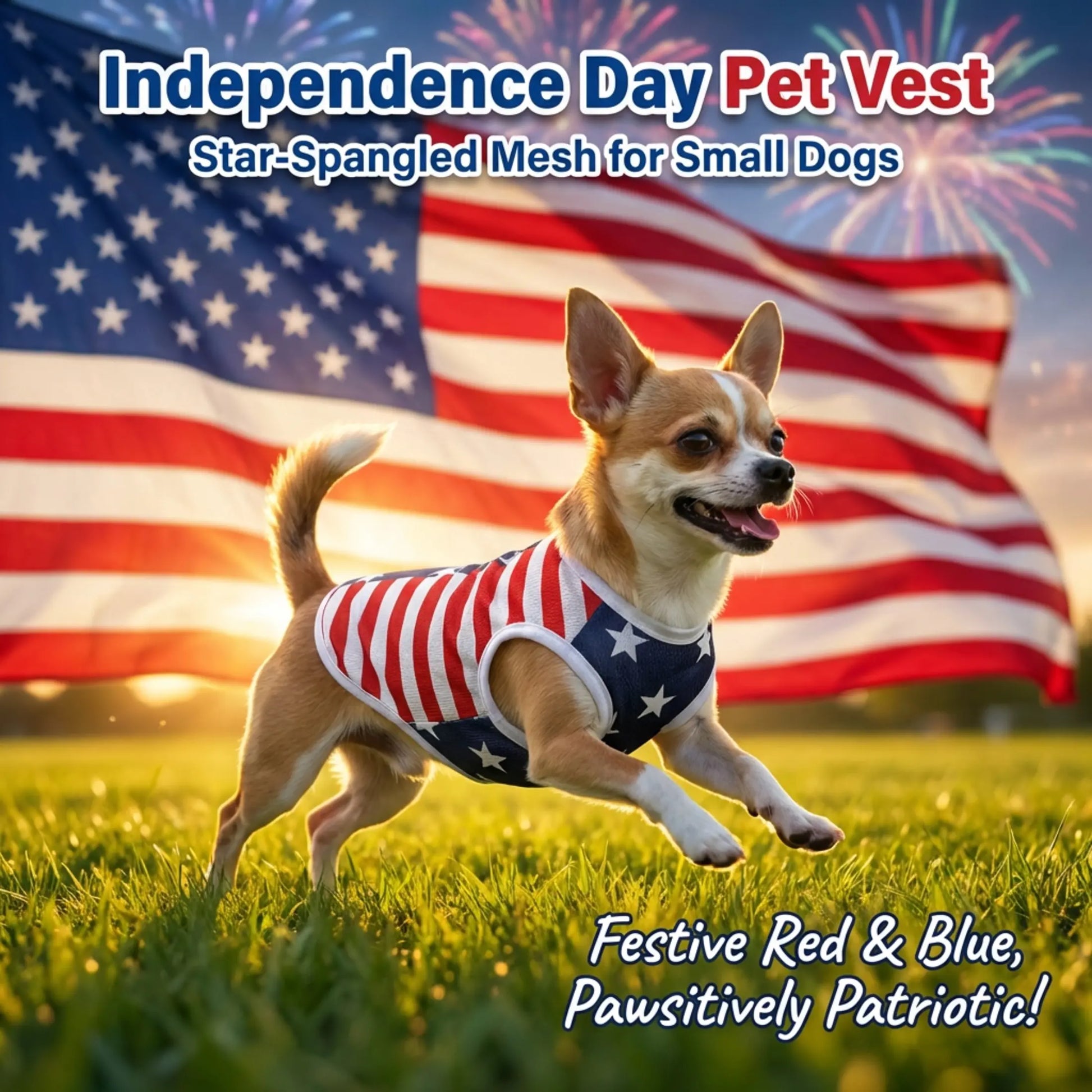 American Flag Dog Vest - Breathable Mesh Summer Outfit for Small Dogs - Comfortable and Stretchy Independence Day Costume