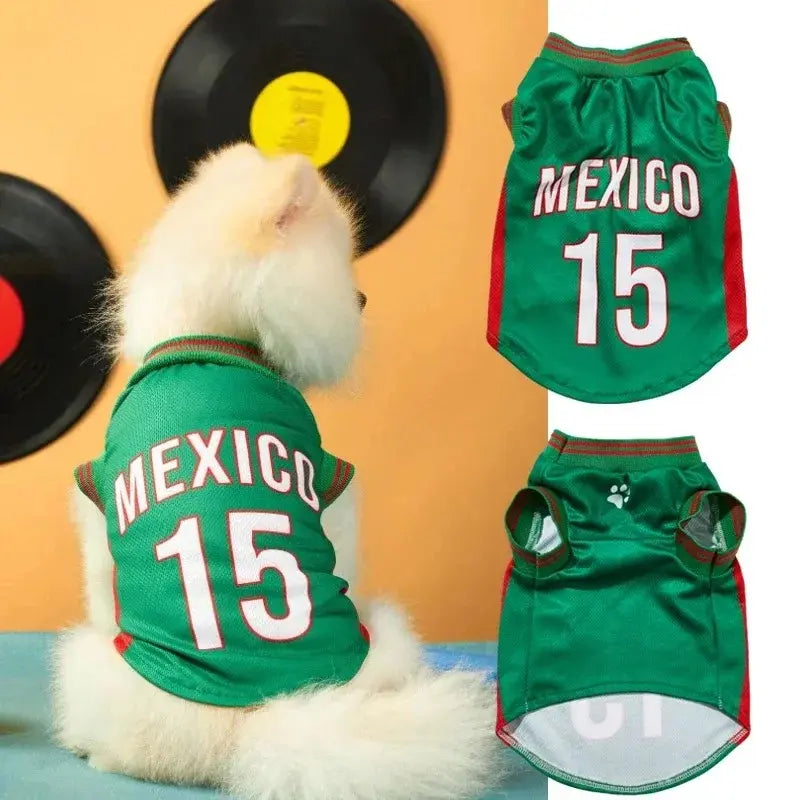 Mexico 15 Pet Jersey Shirt for Small to Medium Dogs and Cats - Breathable Mesh Soccer Style Vest, Sleeveless Sports Outfit for Daily Wear, Outdoor Activities, and Special Occasions