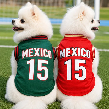 Mexico 15 Pet Jersey Shirt for Small to Medium Dogs and Cats - Breathable Mesh Soccer Style Vest, Sleeveless Sports Outfit for Daily Wear, Outdoor Activities, and Special Occasions