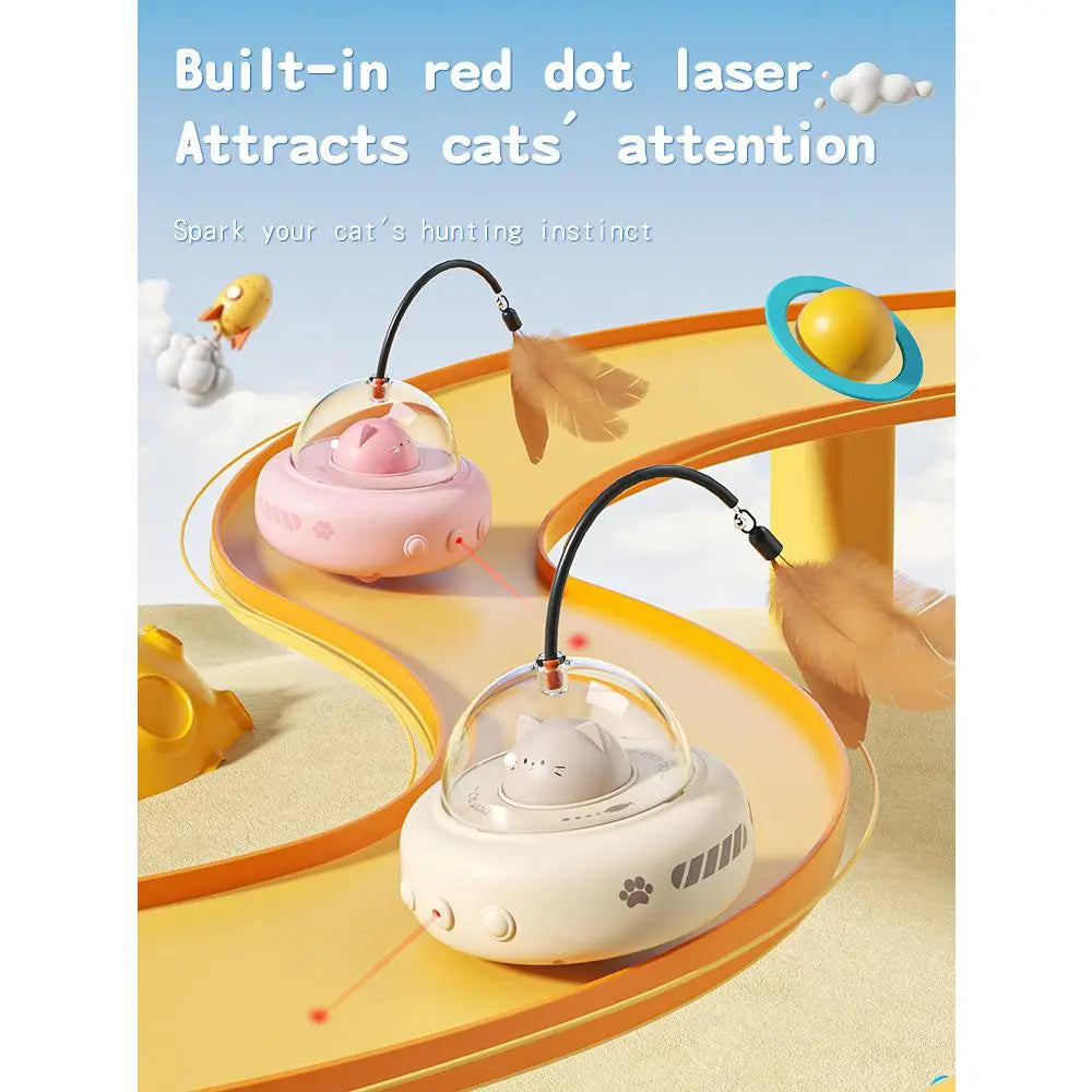Interactive 2-in-1 Smart Laser and Feather Wand Toy for Cats - Automatic Rotating Electric Pet Toy for Indoor Engagement and Durability