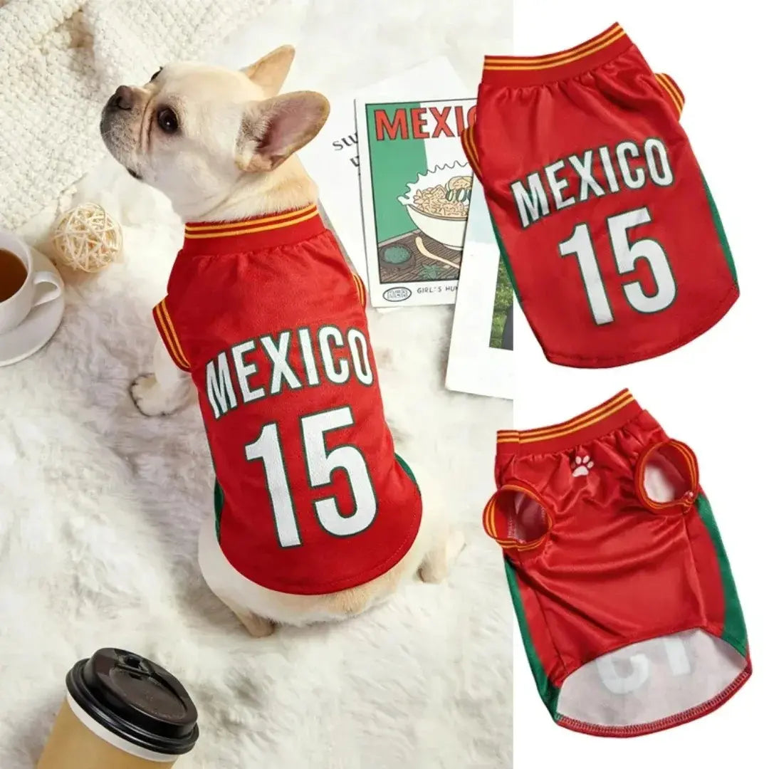 Mexico 15 Pet Jersey Shirt for Small to Medium Dogs and Cats - Breathable Mesh Soccer Style Vest, Sleeveless Sports Outfit for Daily Wear, Outdoor Activities, and Special Occasions