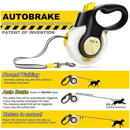 Fida Retractable Dog Leash with Autobrake Technology, 16 Ft Heavy Duty Design for Large and Medium Dogs, Tangle-Free and One-Hand Control with Soft Grip