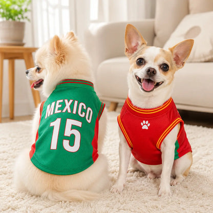 Mexico 15 Pet Jersey Shirt for Small to Medium Dogs and Cats - Breathable Mesh Soccer Style Vest, Sleeveless Sports Outfit for Daily Wear, Outdoor Activities, and Special Occasions