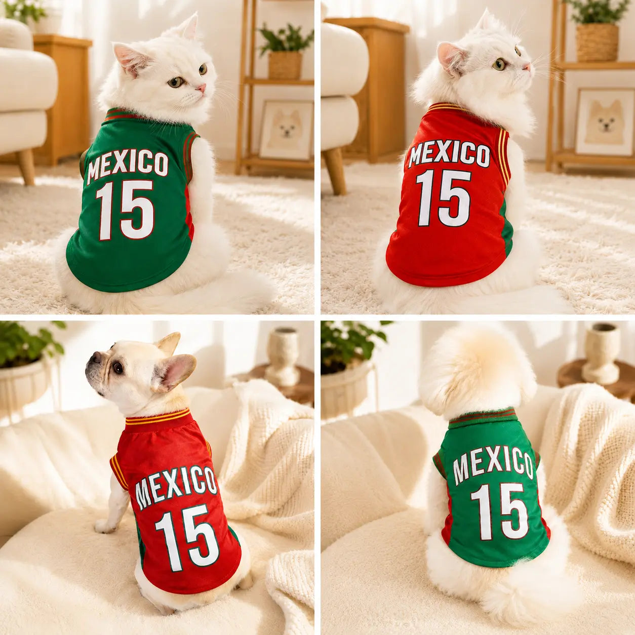Mexico 15 Pet Jersey Shirt for Small to Medium Dogs and Cats - Breathable Mesh Soccer Style Vest, Sleeveless Sports Outfit for Daily Wear, Outdoor Activities, and Special Occasions