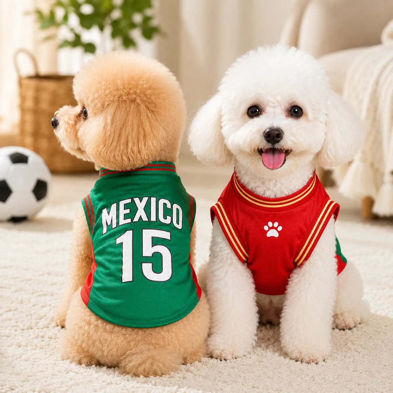 Mexico 15 Pet Jersey Shirt for Small to Medium Dogs and Cats - Breathable Mesh Soccer Style Vest, Sleeveless Sports Outfit for Daily Wear, Outdoor Activities, and Special Occasions