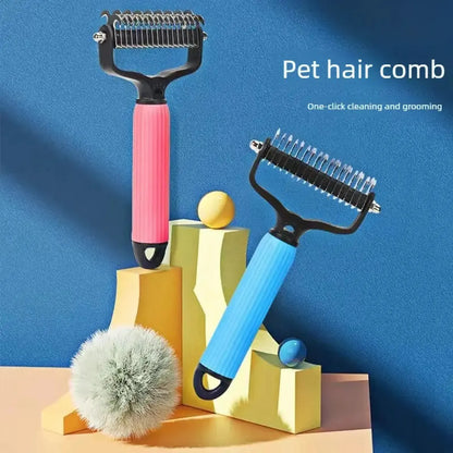 Professional Pet Grooming Tool - Universal Detangling Comb for Dogs, Double-Sided Stainless Steel Design for Effective Shedding Removal and Matted Hair Management, Essential Daily Coat Care Supplies.
