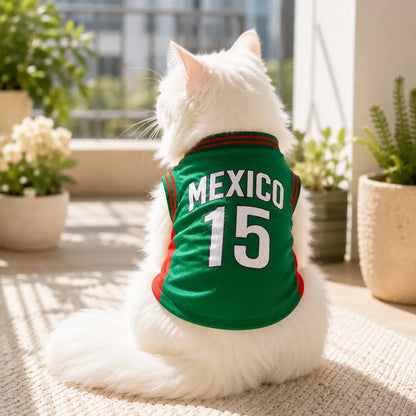 Mexico 15 Pet Jersey Shirt for Small to Medium Dogs and Cats - Breathable Mesh Soccer Style Vest, Sleeveless Sports Outfit for Daily Wear, Outdoor Activities, and Special Occasions