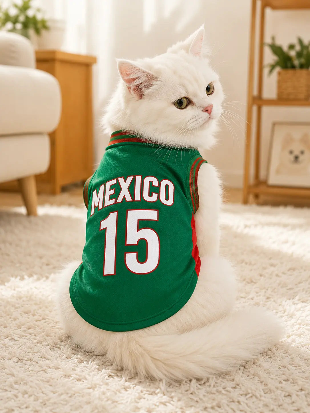 Mexico 15 Pet Jersey Shirt for Small to Medium Dogs and Cats - Breathable Mesh Soccer Style Vest, Sleeveless Sports Outfit for Daily Wear, Outdoor Activities, and Special Occasions